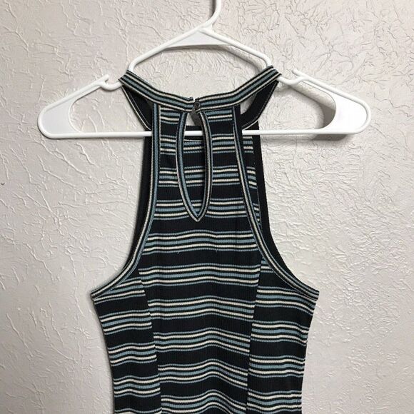 Hollister Womens Striped Ribbed Tank Top Halter Skater Fit & Flare Dress Small - Picture 6 of 12